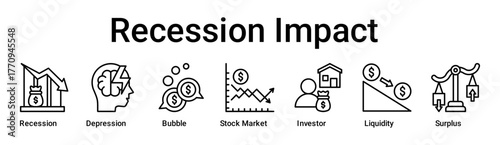 Recession Impact banner web icon vector illustration concept for business with icon of Recession, Depression, Bubble, Stock Market, Investor, Liquidity.