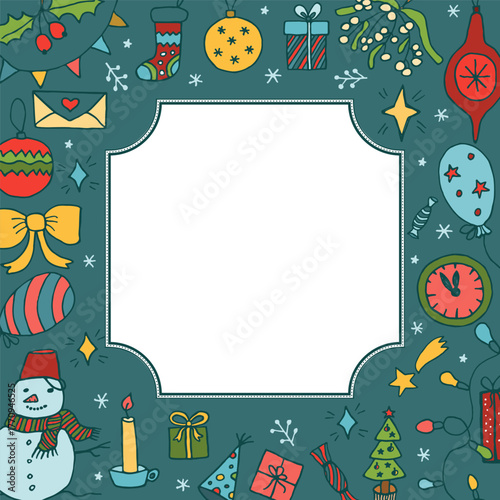 Christmas illustration, vector background. Frame made of festive elements