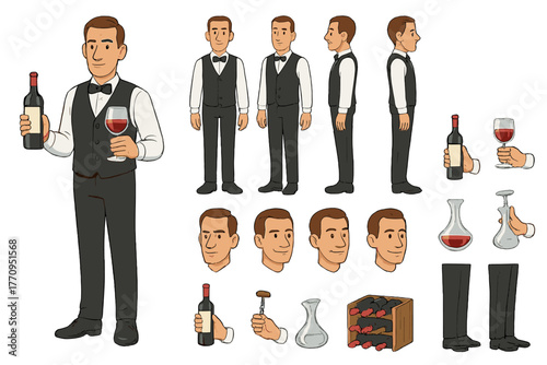 Sommelier Character Constructor. Cartoon realistic vector illustration, Character constructor style, isolated