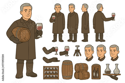 Cellar Master Character Design. Cartoon realistic vector illustration, Character constructor style, isolated