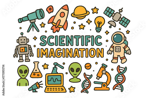 Scientific Imagination Doodle. Scientific Imagination. Hand-drawn doodle illustration of scientific