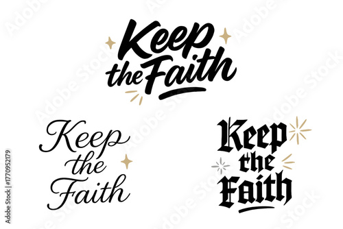 Keep the Faith Calligraphy. Keep the Faith. Create a calligraphy lettering illustration of the phrase: Keep
