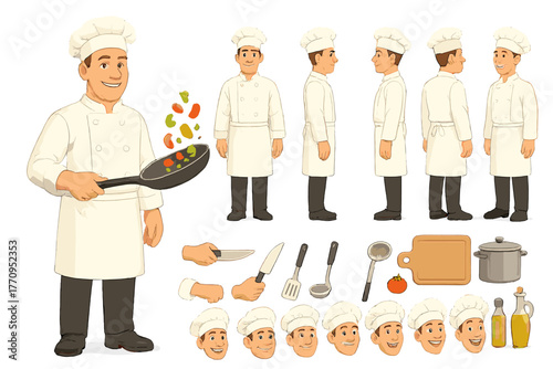 Chef Character Constructor. Cartoon realistic vector illustration, Character constructor style, isolated