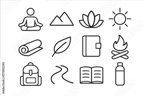 Retreat Icon Collection. Leadership development retreat. Line outline icon set of leadership development