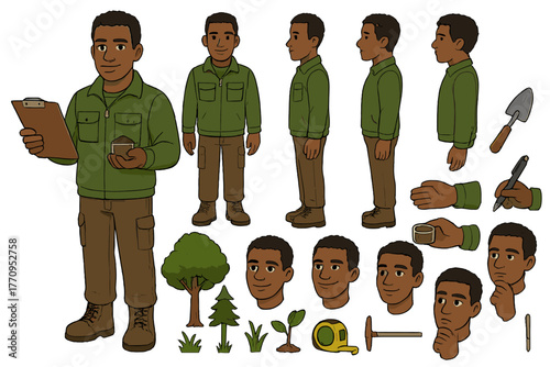 Environmental Forester Avatar. Cartoon realistic vector illustration, Character constructor style, isolated