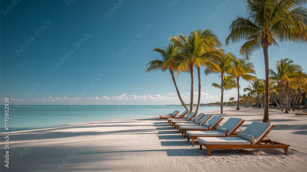 Fototapeta premium 海辺のチェアと澄んだ空ラウンジ風景