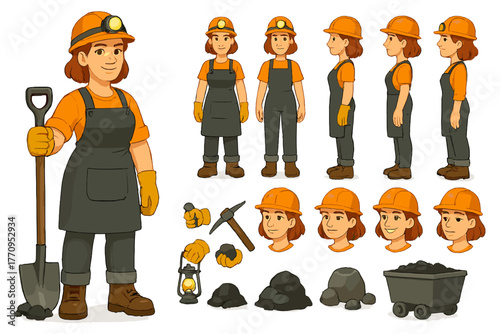 Coal Miner Constructor. Cartoon realistic vector illustration, Character constructor style, isolated