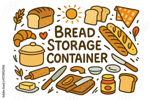 Bread Container Doodle. Bread Storage Container. Hand-drawn doodle illustration of bread storage container.