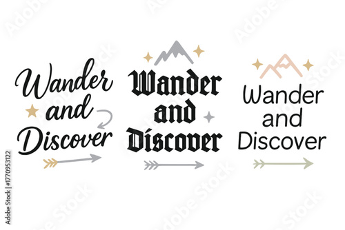 Wander & Discover Calligraphy. Wander and Discover. Create a calligraphy lettering illustration of the phrase: