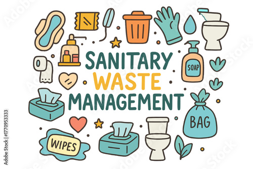 Sanitary Waste Doodles. Sanitary Waste Management. Hand-drawn doodle illustration of sanitary waste management