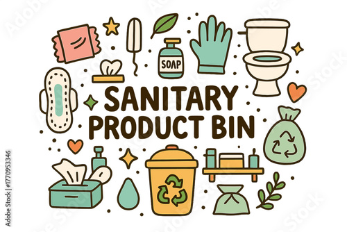Sanitary Bin Doodles. Sanitary Product Bin. Hand-drawn doodle illustration of sanitary product bin. Sanitary