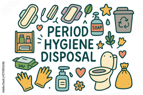 Period Hygiene Essentials. Period Hygiene Disposal. Hand-drawn doodle illustration of period hygiene disposal.