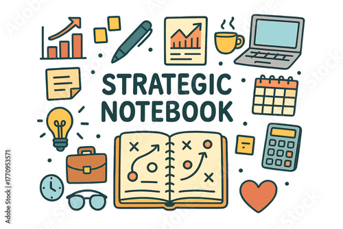 Strategic Notebook Doodle. Strategic Notebook. Hand-drawn doodle illustration of strategic notebook. Notebook,