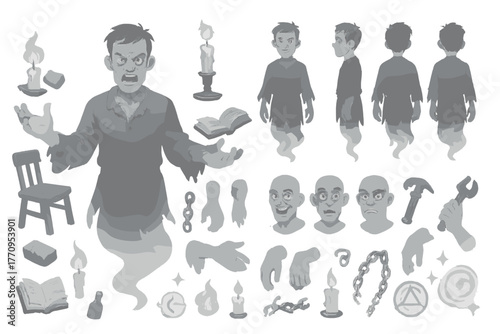 Poltergeist Character Constructor. Cartoon realistic vector illustration, Character constructor style,