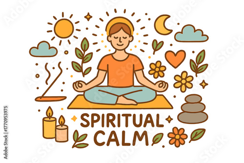 Spiritual Calm Illustration. Spiritual Calm. Hand-drawn doodle illustration of spiritual calm. Person sitting
