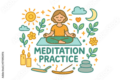 Zen Meditation Doodle. Meditation Practice. Hand-drawn doodle illustration of meditation practice. Person