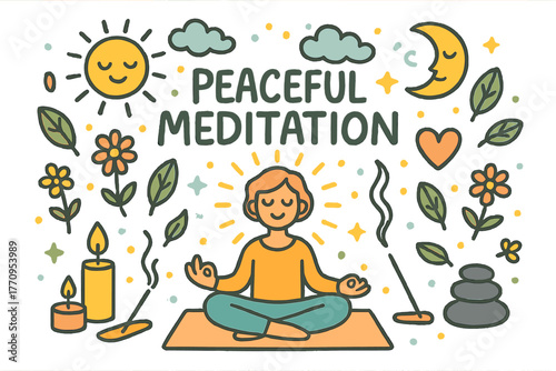 Peaceful Meditation Doodle. Peaceful Meditation. Hand-drawn doodle illustration of peaceful meditation. Person