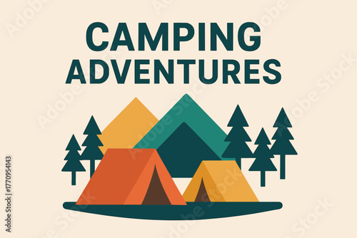 Minimalist Camping Poster. Camping Adventures. modern minimalist poster banner. Bold sans-serif typography