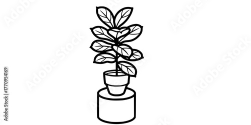 Biophilic Potted Fiddle Leaf Plant Minimalist Line Art Vector