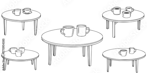 Quiet Luxury Round Coffee Table Simple Line Art Vector
