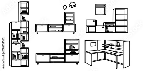 Modular Shelving Unit Multifunctional Furniture Flat Vector