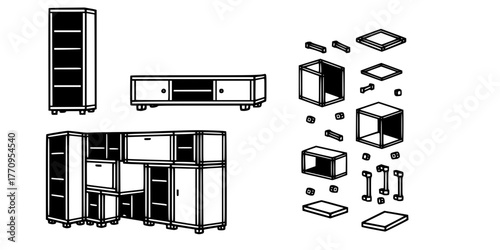 Modular Shelving Unit Multifunctional Furniture Flat Vector