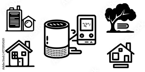 Smart Home Device Hub and Thermostat Flat Vector Icon