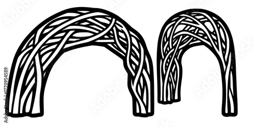 Abstract Organic Archway Curved Passage Line Art Vector