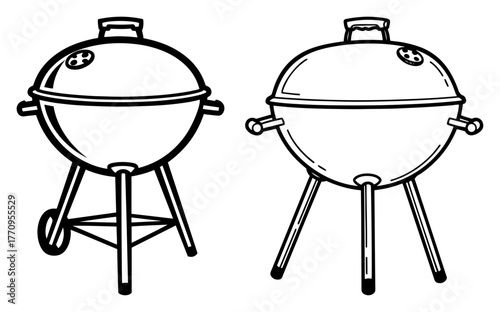 Round charcoal kettle BBQ grills – outdoor cooking equipment icons