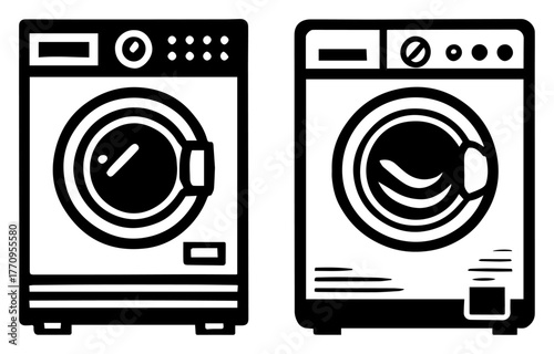Washer and dryer machines – laundry appliance icons vector