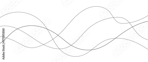 Curved black long lines seamless wave pattern. Thin line wavy abstract vector background. Wavy line horizontal divider wavy pattern. Curve line art striped. Abstract wave elements. Vector illustration