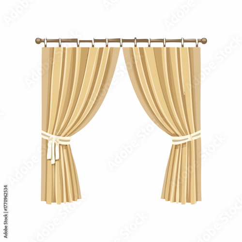 Linen curtain tied with ribbon