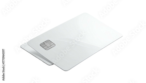 Two white cards are stacked, one partially obscured, with a chip visible on the top card. Simple modern presentation