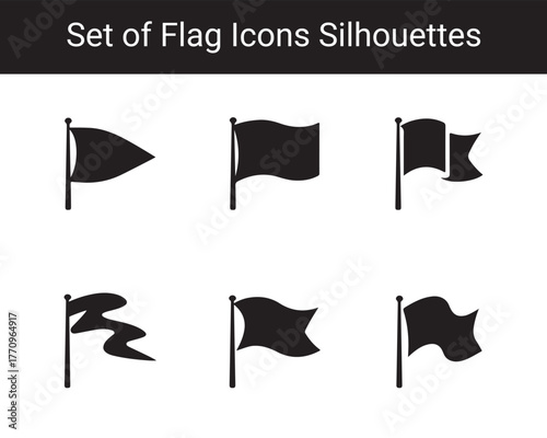 Collection of Waving Flag Silhouettes – Simple Black Flag Icons for Design, Decoration, and Graphic Projects