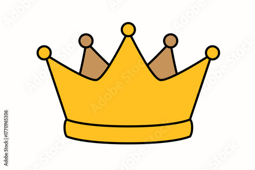 Golden crown icon isolated on white background representing royalty, power, leadership, and victory in simple flat design