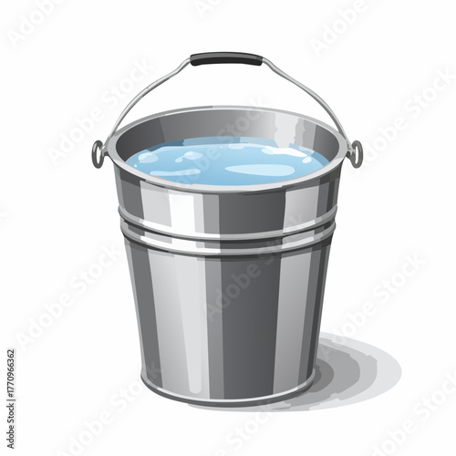Metal bucket filled with water