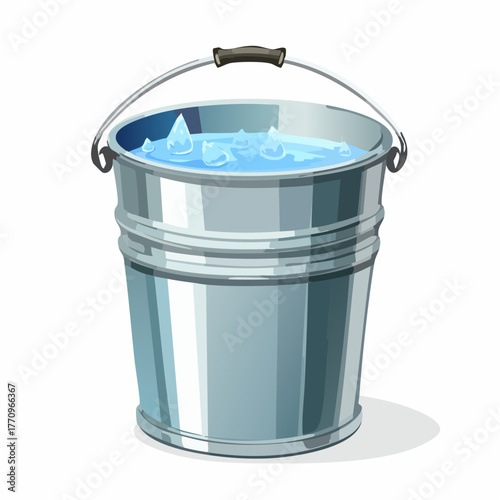 Metal bucket filled with water