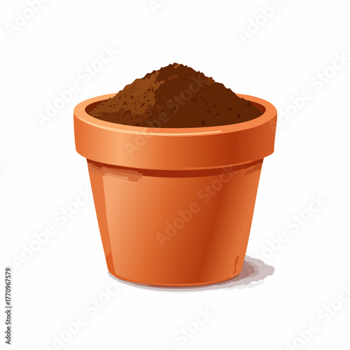 Clay flower pot with soil