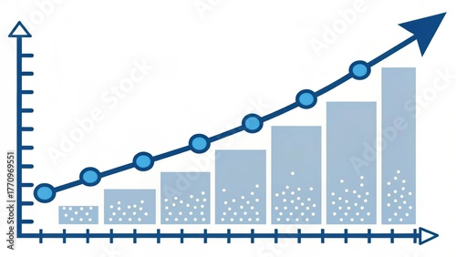 illustration of an ascending growth chart with bar graph elements and a linear trend line showing positive continuous progress.