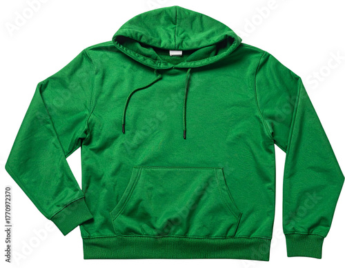  Folded Green Hoodie with Drawstrings, Top-Down Mockup, Isolated PNG