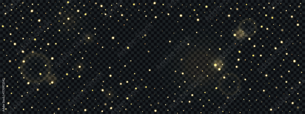 Obraz premium Night starry background with glowing dust. Sparkling stars and flares isolated on transparent backdrop