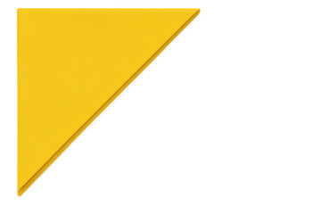 Yellow folded paper napkin forming a triangle in the corner, representing design element and frame, transparent background