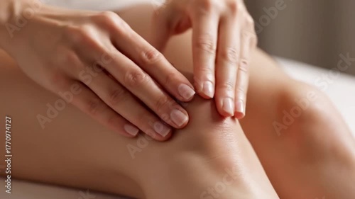 Wallpaper Mural Close up of hands massaging knee with oil body care wellness and relaxation concepts Torontodigital.ca