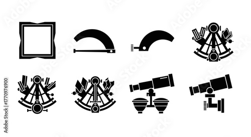 Vintage navigation tools set sextants telescope compass decorative frame for exploration