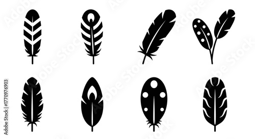 Elegant feather silhouettes offer delicate, natural design elements for creative projects