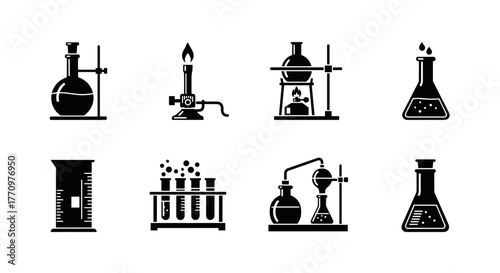 Modern laboratory equipment icons for science and research exploration