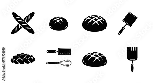 Freshly baked bread and baking tools collection for culinary professionals and home bakers