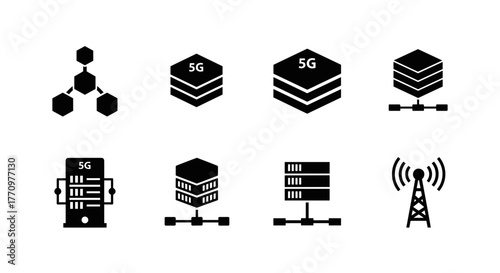 Modern 5G network icons and symbols for technology and data connectivity