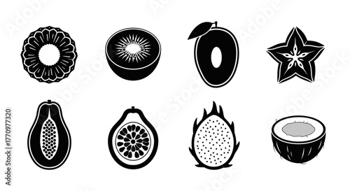 Vibrant tropical fruit collection for healthy lifestyle branding and design projects