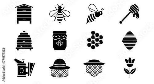 Charming bee and honey icons essential for agriculture and nature designs